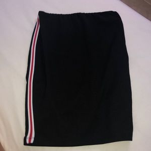 black skirt with red and white design on sides